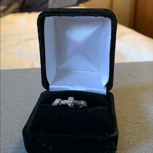 Silver Braid Detail Ring with CZ Stones